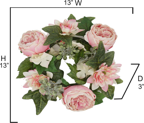 Admired By Nature 13" Artificial Small Peony Greenery Wreath Candle Rings Wreaths Artificial Floral Decor for Candles Centerpieces for Home, Weddi...