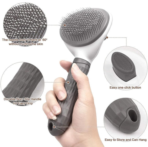 Pet Hair Brush for Small Dogs and Cats, Long Handle, Lightweight, Gray, grey...