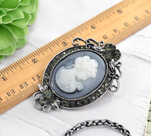 Gyn&Joy Vintage Inspired Cameo Victorian Lady Maiden Crystal Rhinestone Flower Brooch Pin BZ091...