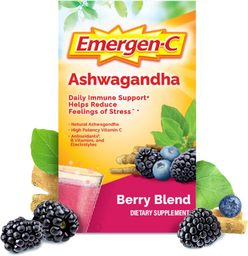 Emergen-C Vitamin C Ashwagandha Drink Mix, Dietary Supplement for Immune Support, Berry Blend - 18 Count...