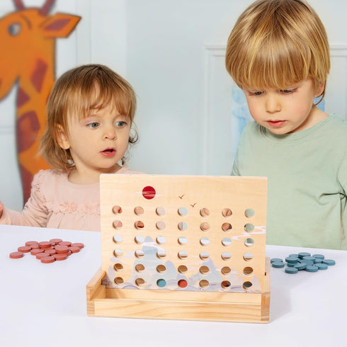 Wooden 4 in a Row Game - Classic Strategy Game for Adults Children-Connecting 4 Same Color Connection Rows- Travel Game Family Checkerboard Game T...