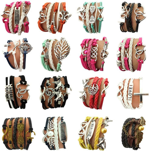 16pcs Handmade Braided Multi Layers Vintage Woven Rope Woven Leather Alloy Owl Infinity Wrap Bangle Bracelets by OUR SUPER DEALS...