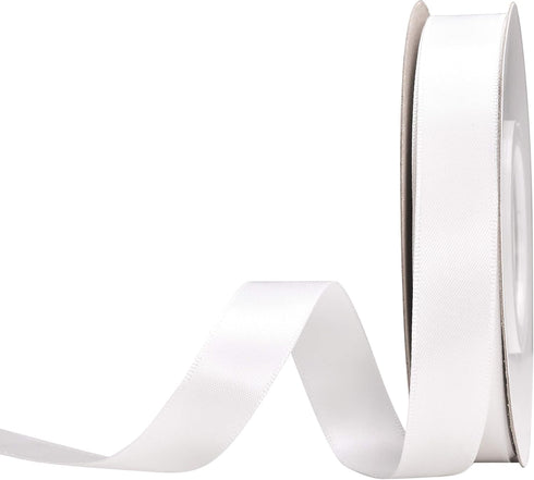 YAMA White Double Face Satin Ribbon 5/8 inch 25 Yards White Ribbon for Gift Package Wrapping Floral Design Hair Bow Clip Making Crafting Sewing We...