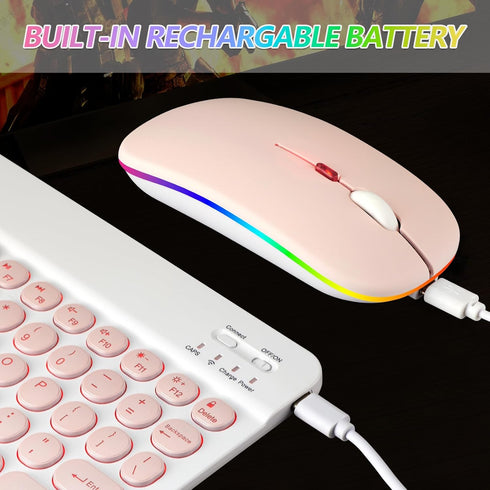 Bluetooth Keyboard and Mouse Combo for iPad - Rechargeable Wireless Keyboard & Mouse with 7-Color Backlit Compatible with iPad 9th/8th Gen, iPad P...