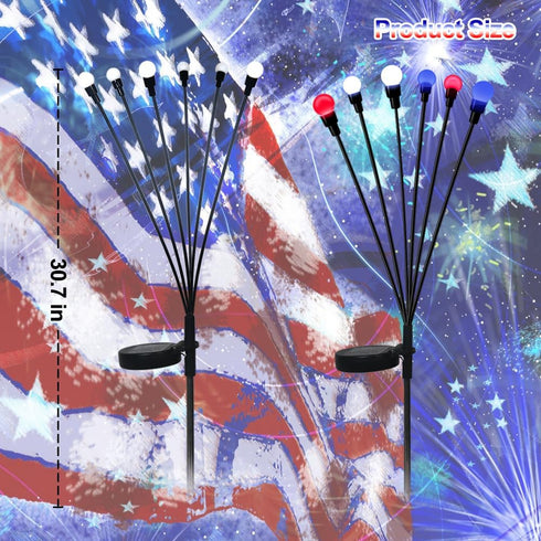Solar Garden Lights Outdoor, 2 Pack 12 LED Solar Blue Red and White Firefly Lights Waterproof, Sway by Wind, Solar Swaying Light for Yard Patio Ba...