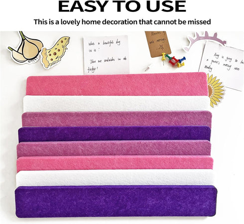 8 Pcs Purple Pink White Felt Pin Board Bar Strips Bulletin Board ?Self-Adhesive Bulletin Board Bar Strips?Cork Boards for Walls with 35 Pushpins, ...