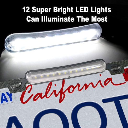 AOOTF License Plate Frame with Light Bar Assembly- License Plate Light Lamp Bulbs & Aluminium Carbon Fiber Car Tag Holder Mount Kit for Truck SUV ...