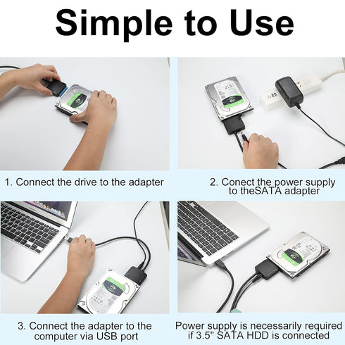 SATA to USB 3.0 Adapter, External Hard Drive Converter Cable for 2.5" 3.5" HDD, SSD with Power Supply...