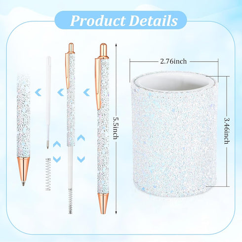 Bling Sequin Pen Holder with 6 Pcs Sequin Click Pens Cute Sequin Glitter Retractable Ballpoint Pens, Pencil Cups for Desk Organizer Makeup Brush H...