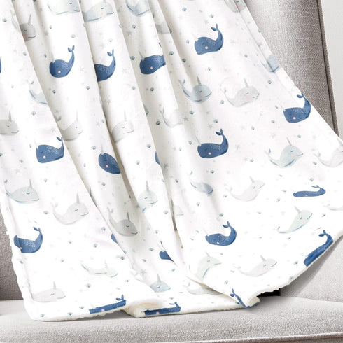 Lush Decor Narwhal Starfish Soft Sherpa Baby Blanket, 40" x 30", Blue...