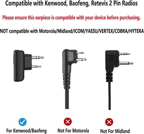 SAMCOM Walkie Talkies Earpiece with Mic PTT 2 Pin K Head Acoustic Tube Headset Earphone Surveillance Covert Air Tube Ear Piece FPCN30A FPCN10A Rad...