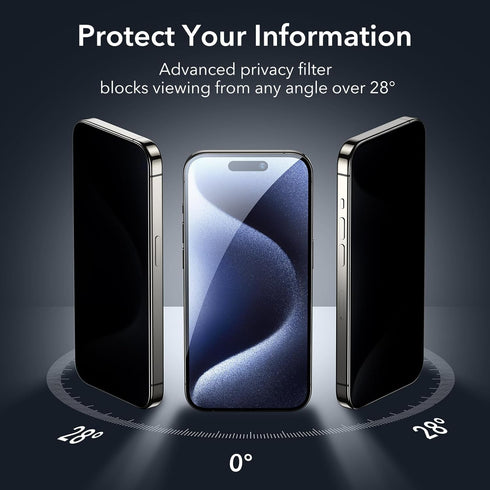 ESR 3 Pack for iPhone 15 Pro Max Privacy Screen Protector, Anti-spy Tempered-Glass Privacy Screen Protector, Micro-curved Edges, Case Friendly......