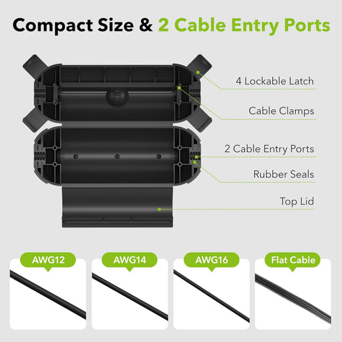 BN-LINK Outdoor Extension Cord Safety Cover, Weather Resistant Seal Housing with 4 Latches, Fits 12/14/16 AWG Extension Cord, Holiday String Light...