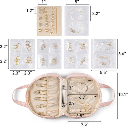 Vlando Jewelry Travel Organizer Case, Jewelry Storage Book Ring Binder with Jewelry Bags Clear Booklet Zipper Pouch Bag for Necklaces, Earrings, R...