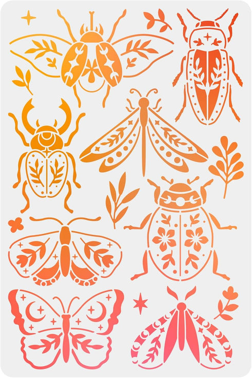 8 Styles Insects Stencil Large Flower Big Bug Stencil 15.7×23.6inch Butterfly Moth Moon Leaves Pattern Reusable Floral Animal Insect Template for ...