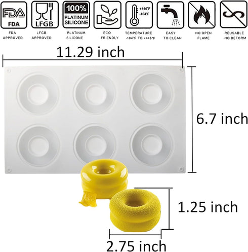 3D Doughnut Silicone Molds for Baking Mousse Cake, 3D Silicone Baking Mold for Candy Pastry Chocolate Truffle Cupcake Jelly Cookie Pudding Cake De...