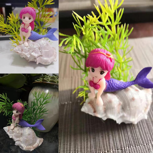 3-Pack Mermaid Fish Tank Decorations Ornament Miniature Mermaid Figurines with Simulated Seaweed Fish Playmate for Fish Tank...