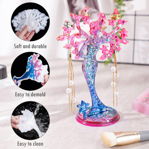 NiArt Beauty Jewelry Holder Epoxy Resin Silicone Casting Mold Kit, 2PCS Earing Stand Display for Necklaces Bracelets Storage Jewelry DIY Crafts Ar...