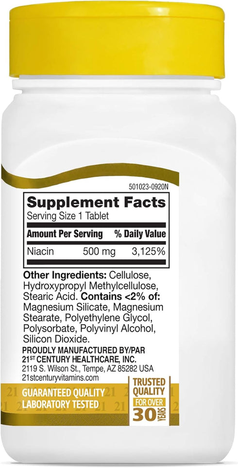21st Century Niacin 500 mg Prolonged Release Tablets, 100 Count (27474)...