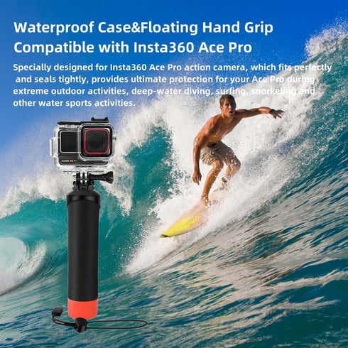 Waterproof Case&Floating Hand Grip Compatible with Insta360 Ace Pro, Protective Underwater Dive Housing Shell with Bracket Accessories for Insta36...