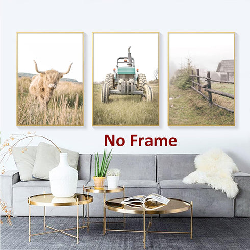 Farmhouse Scenery Pictures Country Cow Wall Art Rustic House Pictures Farm Landscape Painting Country Style Poster Tractor Farmhouse Wall Art Vint...