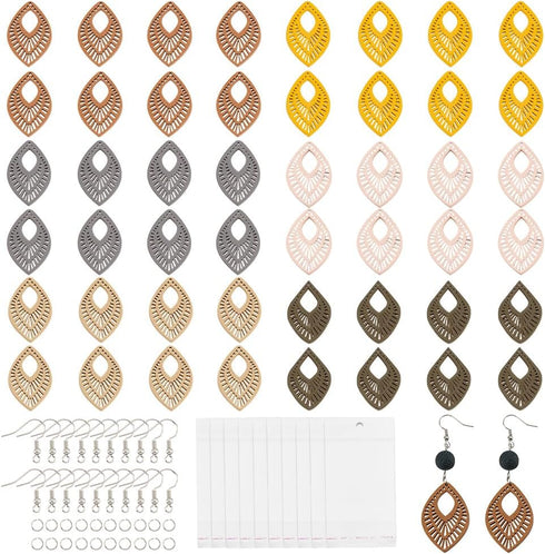PandaHall 228Pcs Wooden Earrings Pendants, Leaf Dangle Charm Earring Making DIY Kit Embellishments Hanging Ornaments Earrings Pendants Charms with...