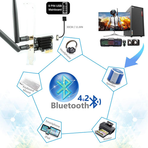 Ubit AC1200 PCIe WiFi Card for PC with BT 4.2 | Dual Band Wireless Network Adapter WiFi Card with Heat Sink Technology | for Gaming, Browsing, Str...