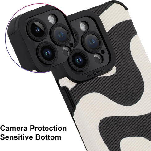 MZELQ Compatible with iPhone 15 Pro Case, Cute Pattern Wave Black and White, Screen Protector Camera Protection Lens Shockproof Phone Case for Gir...