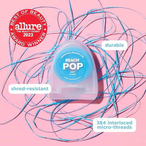 REACH POP Dental Floss | Vegan Wax & PFAS-Free | Durable & Shred Resistant | Slides Smoothly & Easily | Effective Plaque Removal | Blue Color Flos...