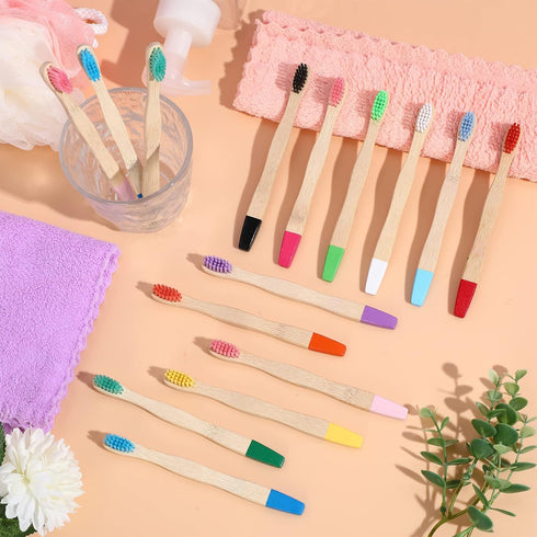 24 Pcs Kids Bamboo Toothbrushes Soft Bristles BPA Free Wood Toothbrush Bulk Colorful Wooden Handles Children's Toothbrush for Toddler Home Travel ...