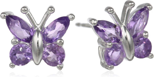 Amazon Collection Sterling Silver Genuine African Amethyst Butterfly Stud Earrings...