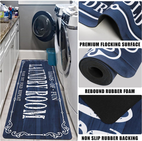 Cekene Laundry Room Runner Rug 20"x59" Non Slip Farmhouse Laundry Rug Runner Washable Laundry Mats with Rubber Backing Blue Kitchen Rug Carpet Run...