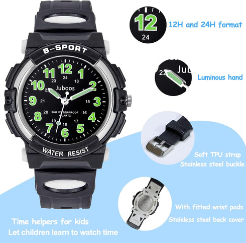 Juboos Kids Analog Watch, Kids Waterproof Quartz Watch for 5-18 Years Old Boys Girls Time Teaching Sports Outdoor Kids Watches, Kids Gifts...