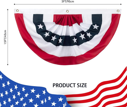5 Pieces American Pleated Fan Flag, 3 X 1.5 Ft USA Patriotic Pleated Fan Flag 4th of July Half Fan Banner Decoration for Independence Day Porch Ga...