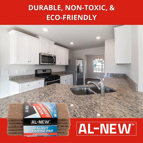 AL-NEW WALNUT CLEANING PADS | Versatile, Scratch Resistant Household Cleaning & Scouring Pads for Kitchen Cleaning, Dishes, Pots, Pans & More (6 P...