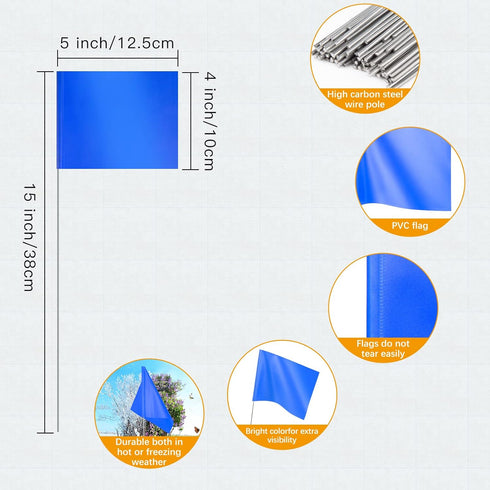 Marking Flags Marker Flags for Lawn 30 Pack, IKAYAS 4 *5 *15 Inch Blue PVC Small Yard Flags Yard Marking Flags Lawn Flags, Garden Flags, Survey Fl...