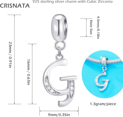 26 Letter Pendant Charms, Polished 925 Sterling Silver Complete Initial A-Z Dangling CZ Stone Alphabet Beads, fits European Bracelet Necklace, Gif...