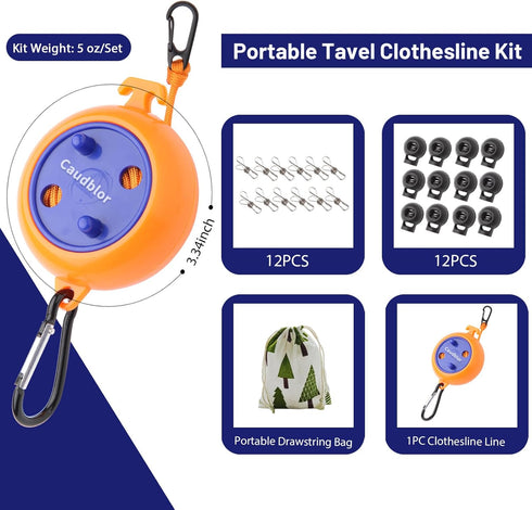 Portable Travel Clothesline Cord, Caudblor Adjustable 33ft Camping Clothes line, Laundry Drying Rope for Hotel Trip, Cruise, Outdoor/Indoor, with ...