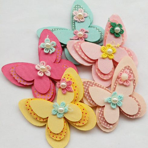 Chenkou Craft 15pcs New Padded Felt Butterfly Satin Ribbon Flowers Beads Appliques Wedding A454 (Multi-Color)...