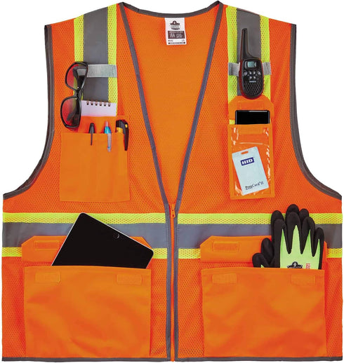 Ergodyne GloWear 8246Z ANSI High Visibility Two Tone Mesh Safety Vest with Reflective Binding, Orange, 2X-Large/3X-Large...