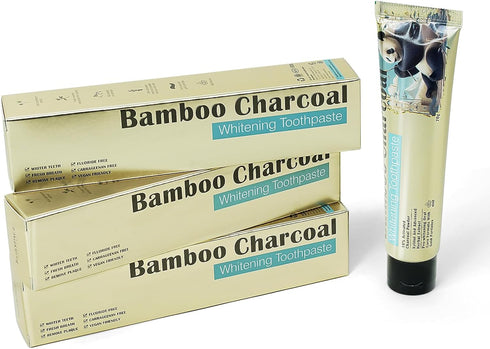 Natural Bamboo Charcoal Whitening Toothpaste - Pack of 3, Gentle Stain Removal,Fresh Breath,Vegetarian-Friendly, 2.47 Oz Tubes...