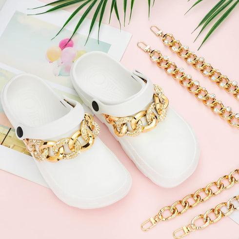 Jexine 6 Pieces Gold Shoe Chain Crystal Bling Shoe Charms DIY Chains Shiny Twist Clog Sandals Charm Chains Shoe Decoration Charms Accessories for ...