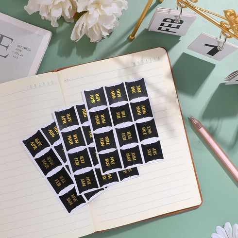 48 pieces Monthly Tabs, Adhesive Month Tabs for Planner Black Monthly Calendar Stickers Monthly Tabs for Planners Journal Notebook Office School S...