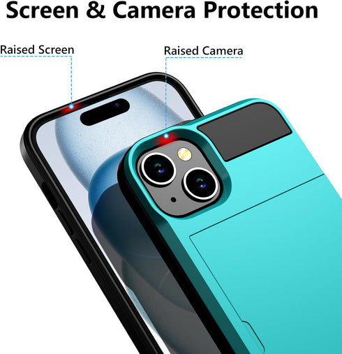 Vofolen Case Compatible with iPhone 15 with Card Holder, Dual Layer Shockproof Wallet Phone Case Hidden Card Slot Sliding Protective Hard Shell Ba...