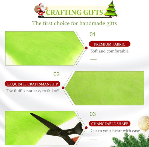 3 Pcs Green Faux Fur Fabric Strips Shaggy Plush Fluffy Boa Precut Fuzzy Craft for DIY Christmas Halloween Gnome Beard Hair Cosplay Dolls Dwarf Cos...