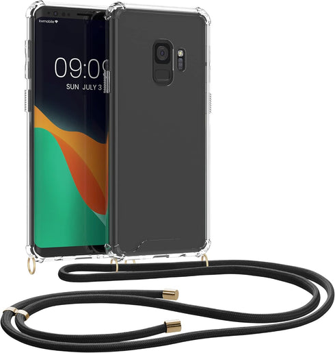 kwmobile Crossbody Case Compatible with Samsung Galaxy S9 Case - Clear TPU Phone Cover w/Lanyard Cord Strap - Transparent/Black...