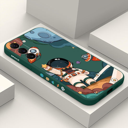 Galaxy S22 Case, Samsung Galaxy S22 Case Slim Shockproof Silica Astronaut Pattern Side Creative Design Samsung S22 Phone Cover-Astronaut Green...