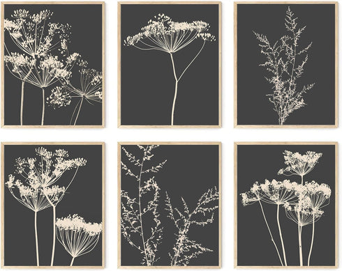 Botanical Wall Art Set of 6, Minimalist Abstract Botanical Prints Leaf Plant Wall Decor Canvas Painting, Boho Farmhouse Floral Botanical Wall Deco...