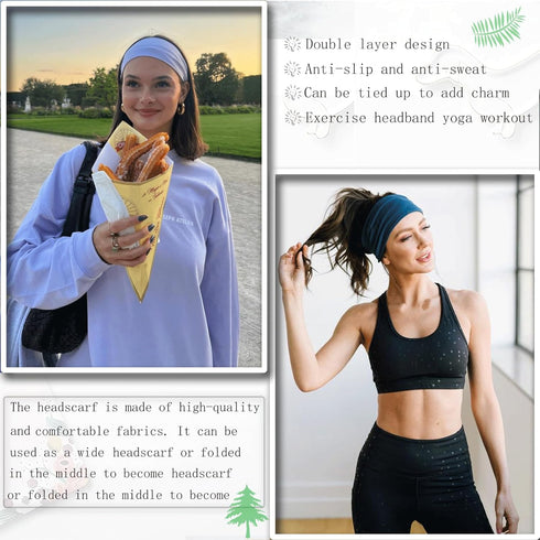 Wide Headbands for Women's 6 Pcak Elastic Headband, Soft Cloth Head Band Non-Slip Sweat-Absorbent Headband Yoga Running Sports Headbands Multicolo...