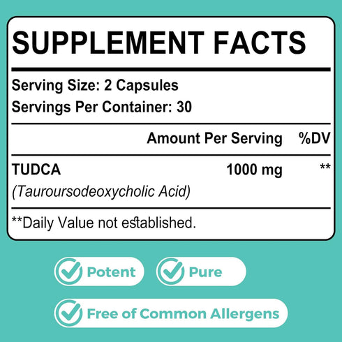 TUDCA Bile Salts Supplement 1000mg - 60 Veggie Capsules,Liver Support Supplement for Detox Cleanse,Gelatin Free...